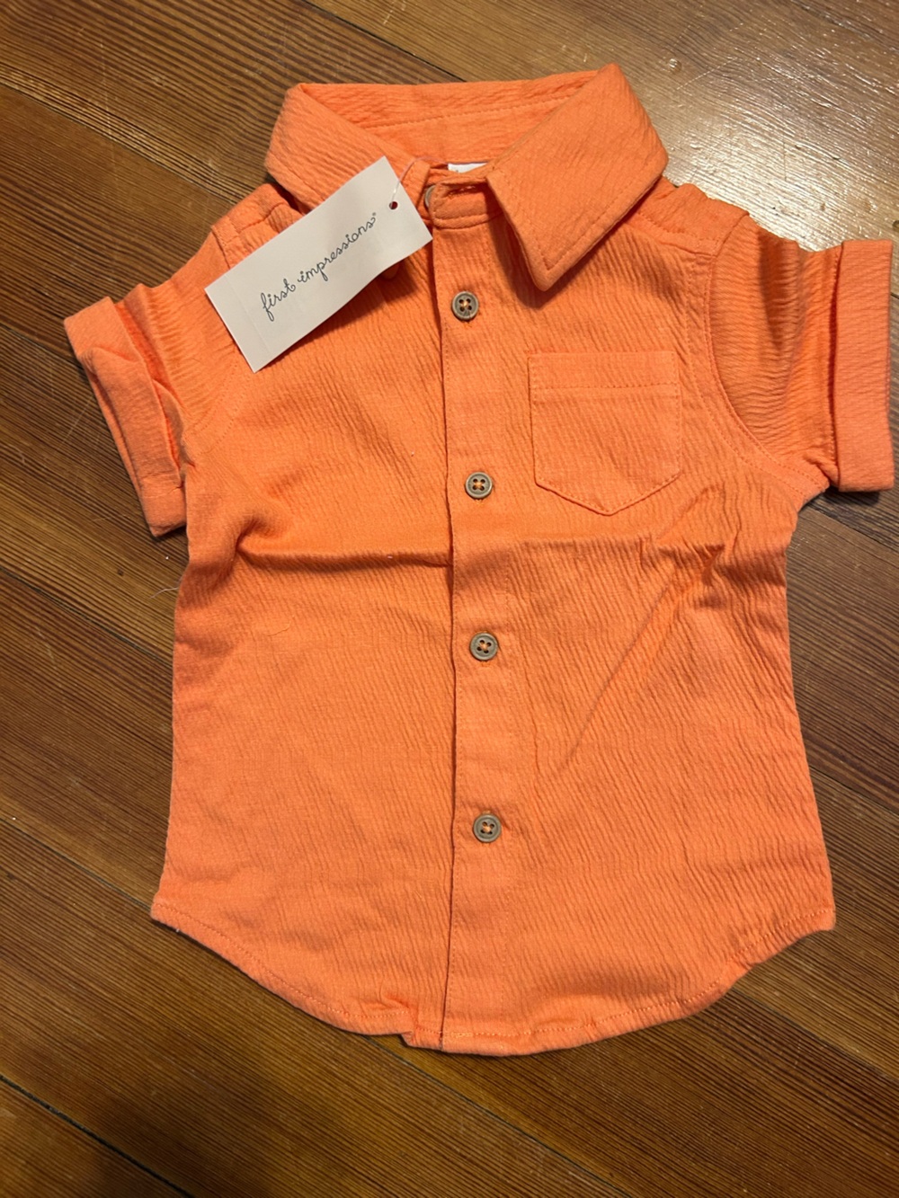 First Impressions 3-6 months Orange Button-Down Shirt for Kids